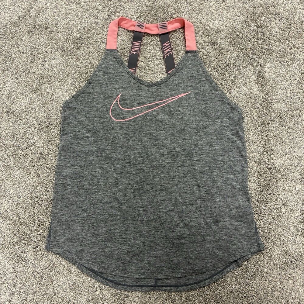 Nike Dri-Fit Athletic Two Strap Back Women’s Large Gray Pink Swoosh Gym Exercise
